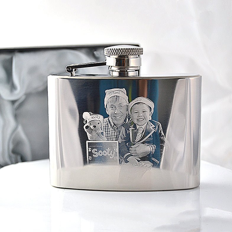 Engraved Hip Flask - Stainless Steel Curved Flask With Gift Box & Funnel Included