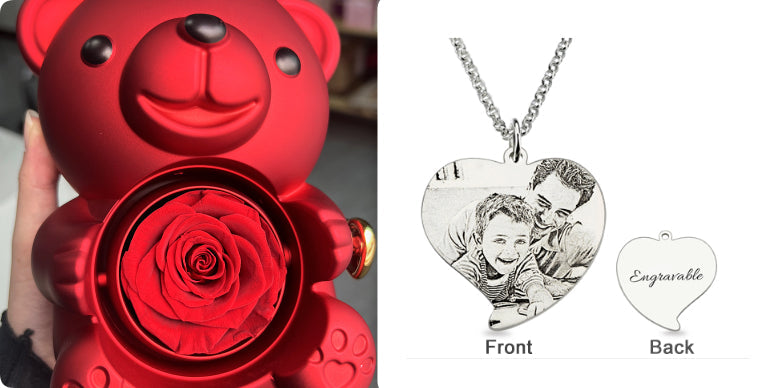 Rotating Bear Gift Box Eternal Rose Teddy Bear Jewelry Box With Necklace Valentine Wedding Special Present For Girlfriend Anniversary Gift Jewelry Box