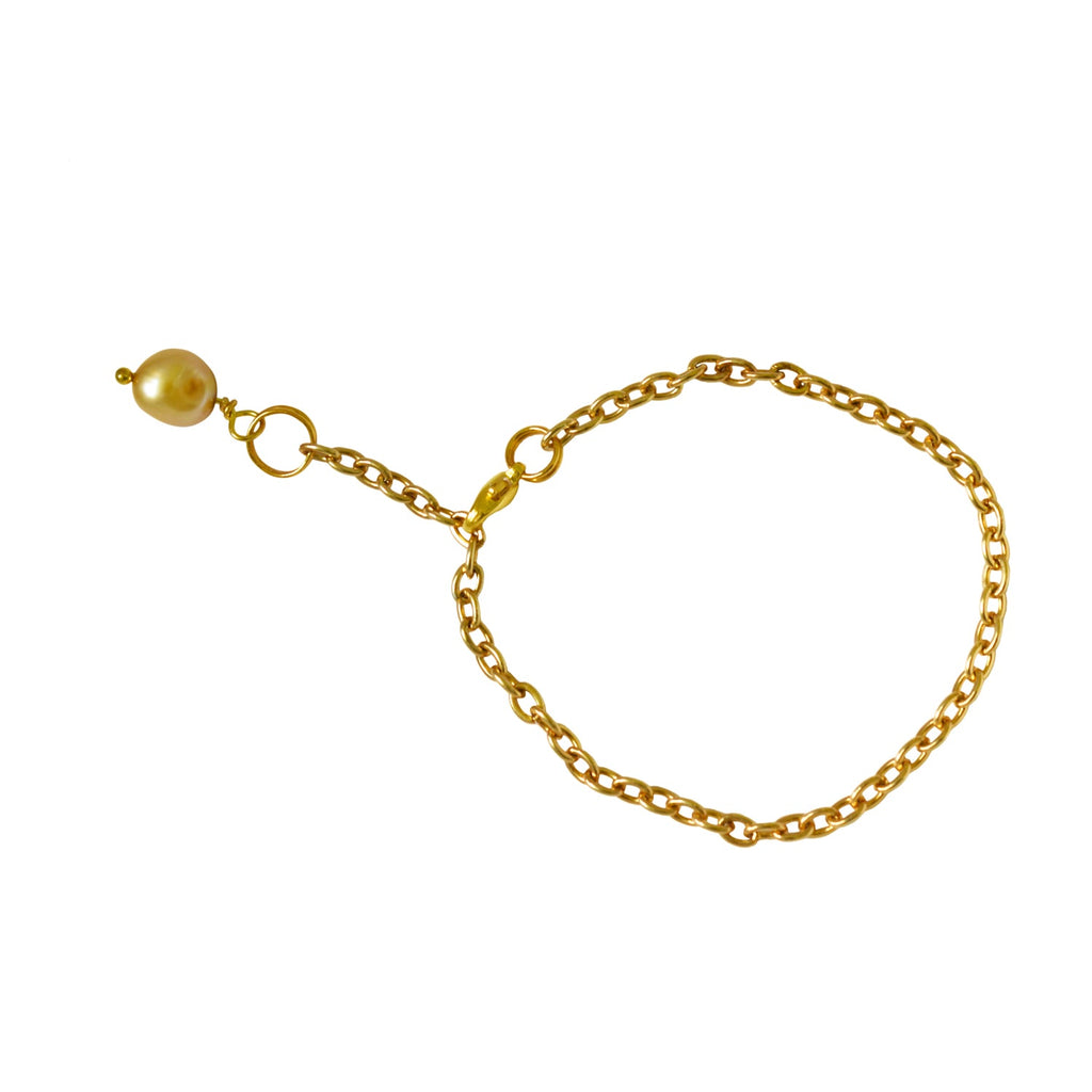 Gold freshwater pearl adjustable bracelet or anklet on gold plated chain | by Ifemi Jewels