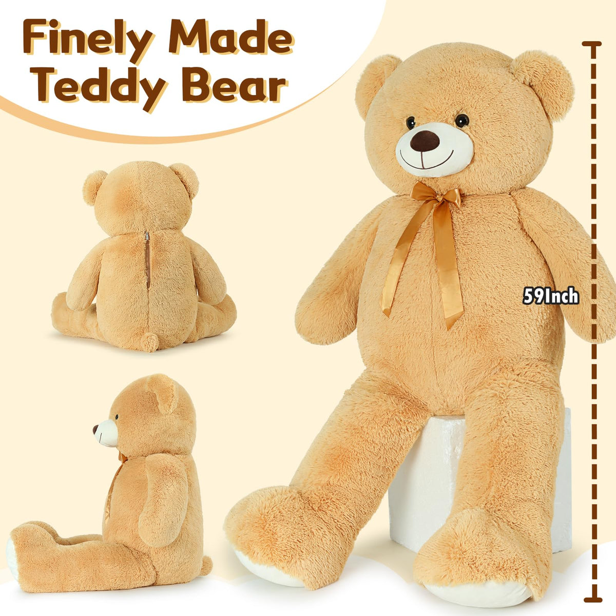 Tezituor 59-Inch Giant Teddy Bear – Life-Size Soft Plush Gift for Kids & Loved Ones